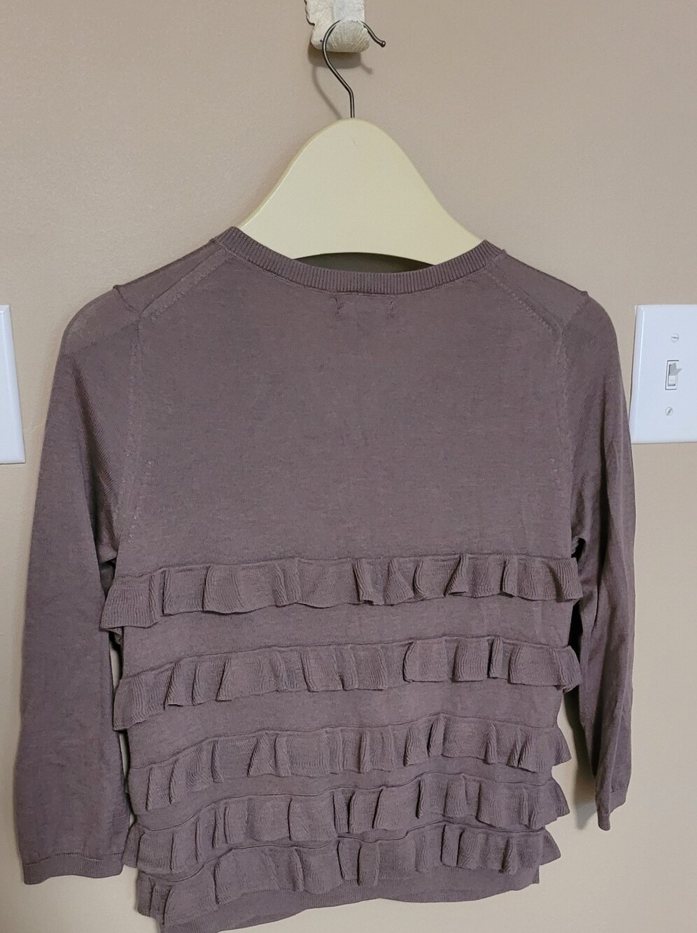GAP Taupe Ruffle-Front Cardigan - Picture 3 of 7
